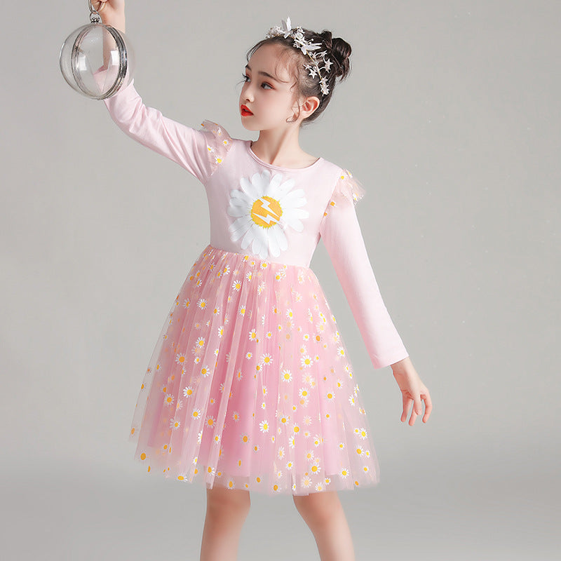 Girl Korean Gauze Sunflower Casual Dresses 3-10 Years