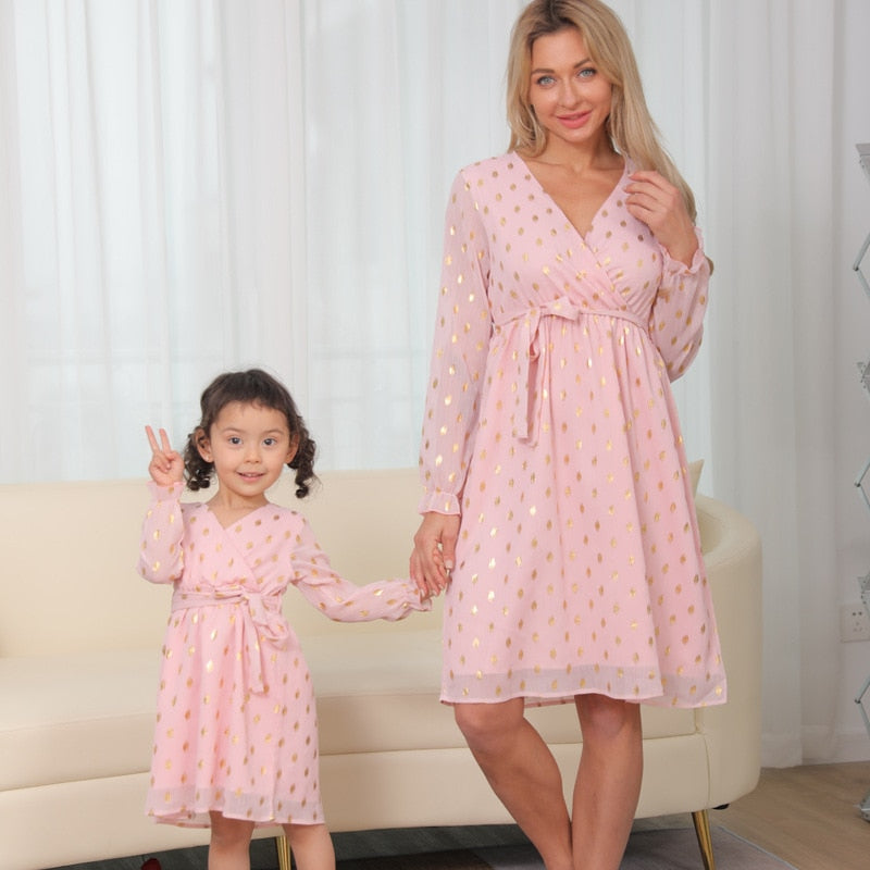 Family Matching Chiffon Long Floral Dress  Mother and Daughter Dress