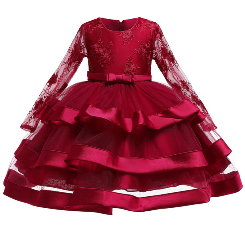 Kid Girl Princess Christmas Long-sleeved Elegant Bow Party Dresses