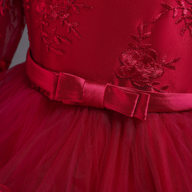 Kid Girl Princess Christmas Long-sleeved Elegant Bow Party Dresses