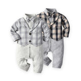 Baby Boy Jumpsuit Gentleman Bow Tie Crawl Plaid Rompers