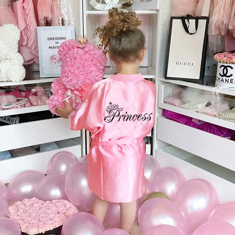 Kid Baby Girls Solid Letter Printing Bandage Bathrobe Sleepwear Pajamas
