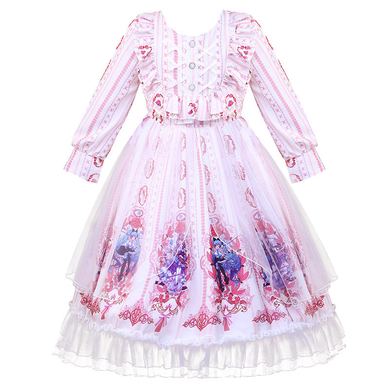 Kids Girl Long-sleeved Lolita Skirt Autumn Princess Cotton Dress