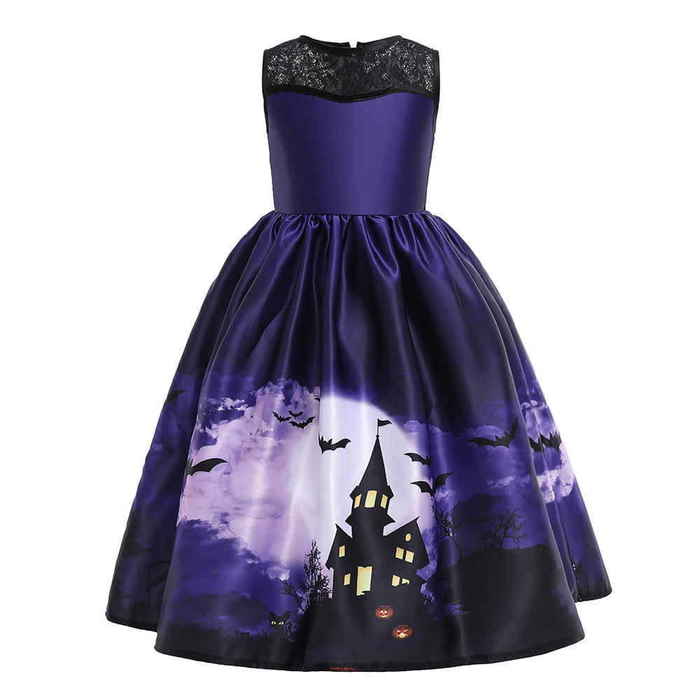 2-12T Kid Baby Girl Pumpkin Lantern Print Halloween Dress