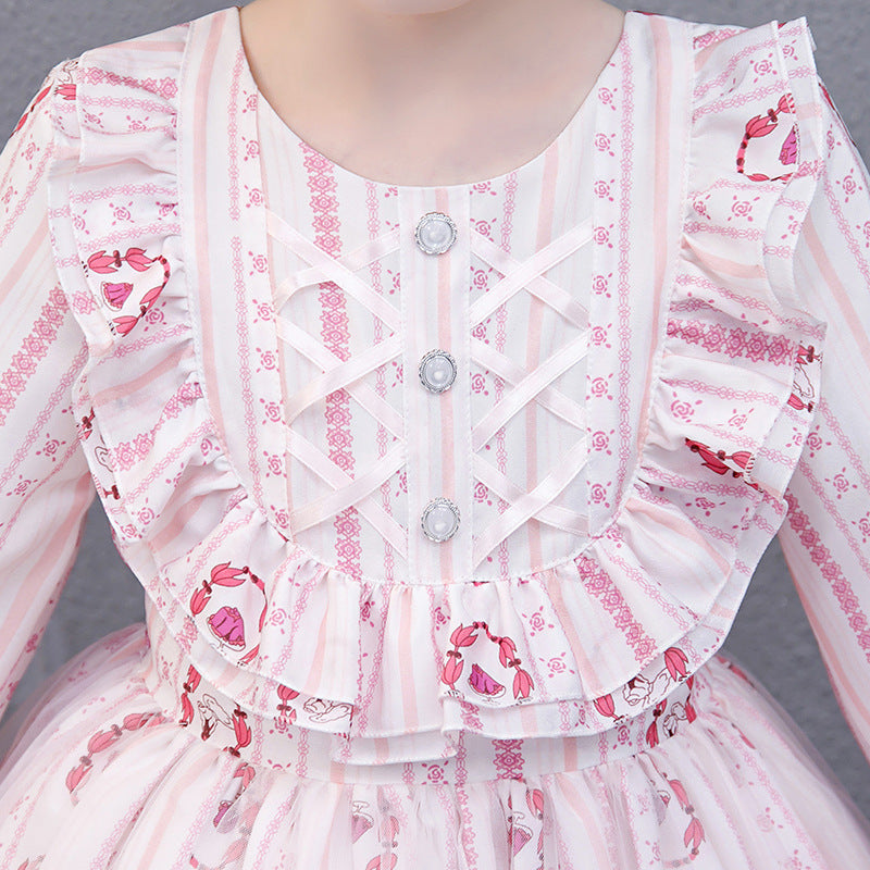 Kids Girl Long-sleeved Lolita Skirt Autumn Princess Cotton Dress