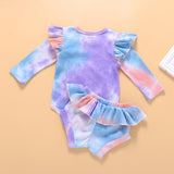 Baby Girl Briefs Suit Summer Long Sleeve Tie-dye Climbing Suit 2 Pcs Sets