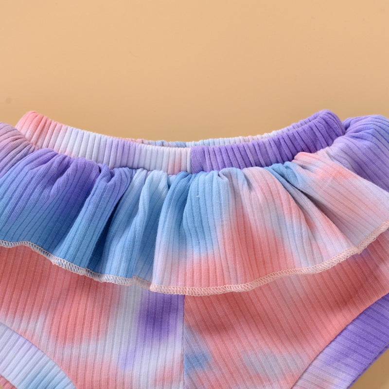 Baby Girl Briefs Suit Summer Long Sleeve Tie-dye Climbing Suit 2 Pcs Sets