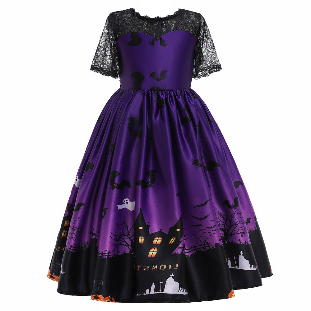 2-12T Kid Baby Girl Pumpkin Lantern Print Halloween Dress