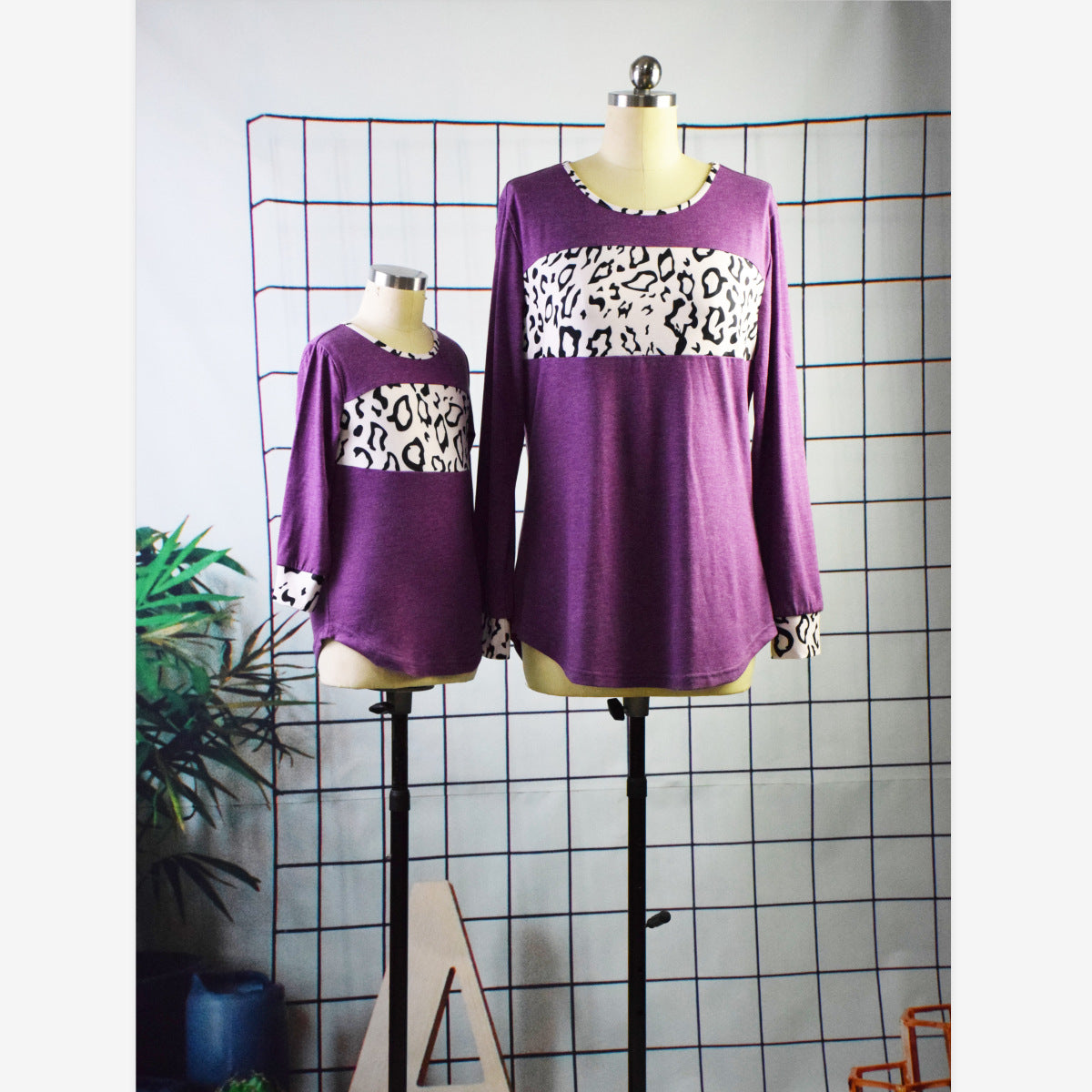 Family Matching Leopard Print Stitching Top Parent-child Shirts