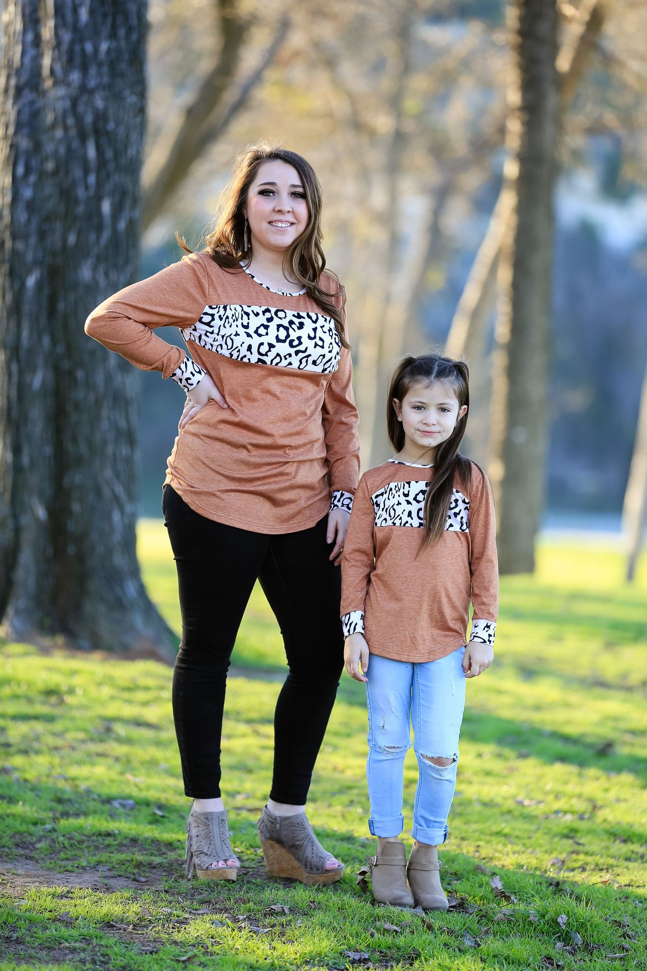 Family Matching Leopard Print Stitching Top Parent-child Shirts