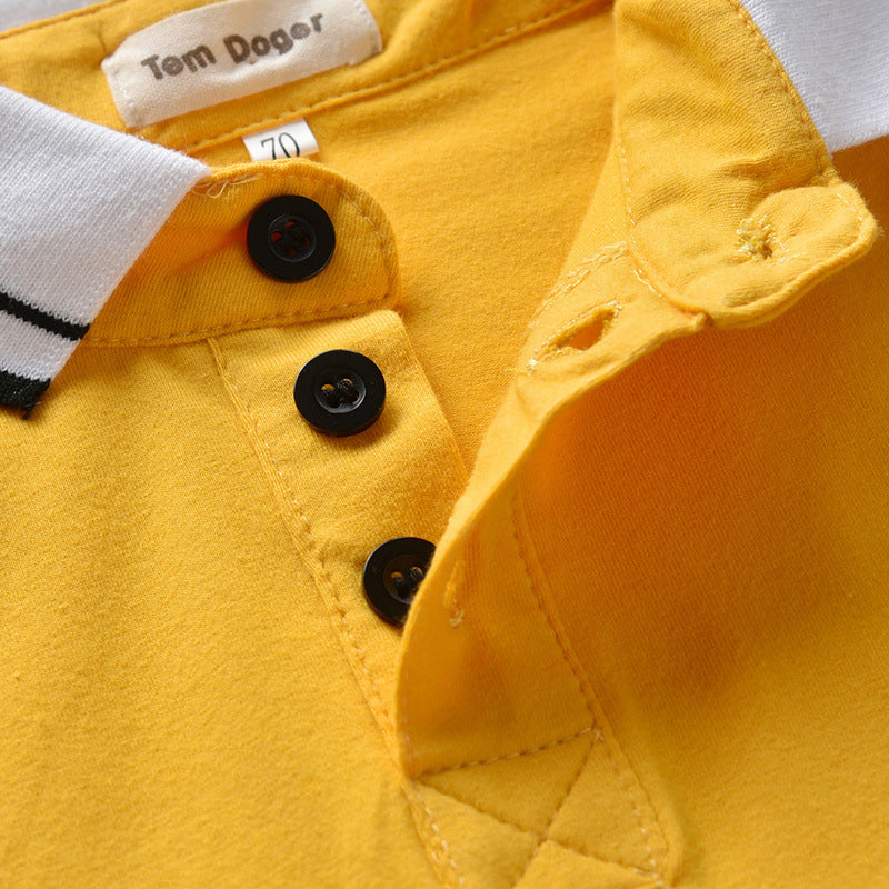 Baby Girls Short Sleeve Polo Lapel Pleated Summer Rompers