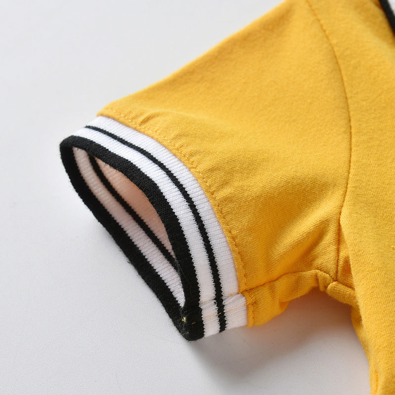 Baby Girls Short Sleeve Polo Lapel Pleated Summer Rompers