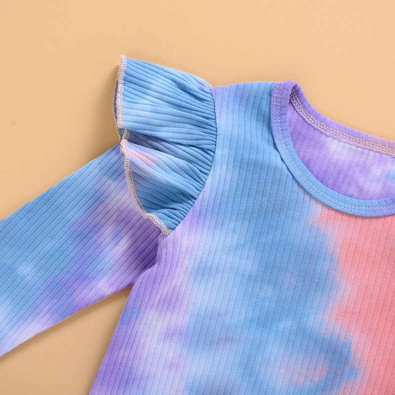 Baby Girl Briefs Suit Summer Long Sleeve Tie-dye Climbing Suit 2 Pcs Sets