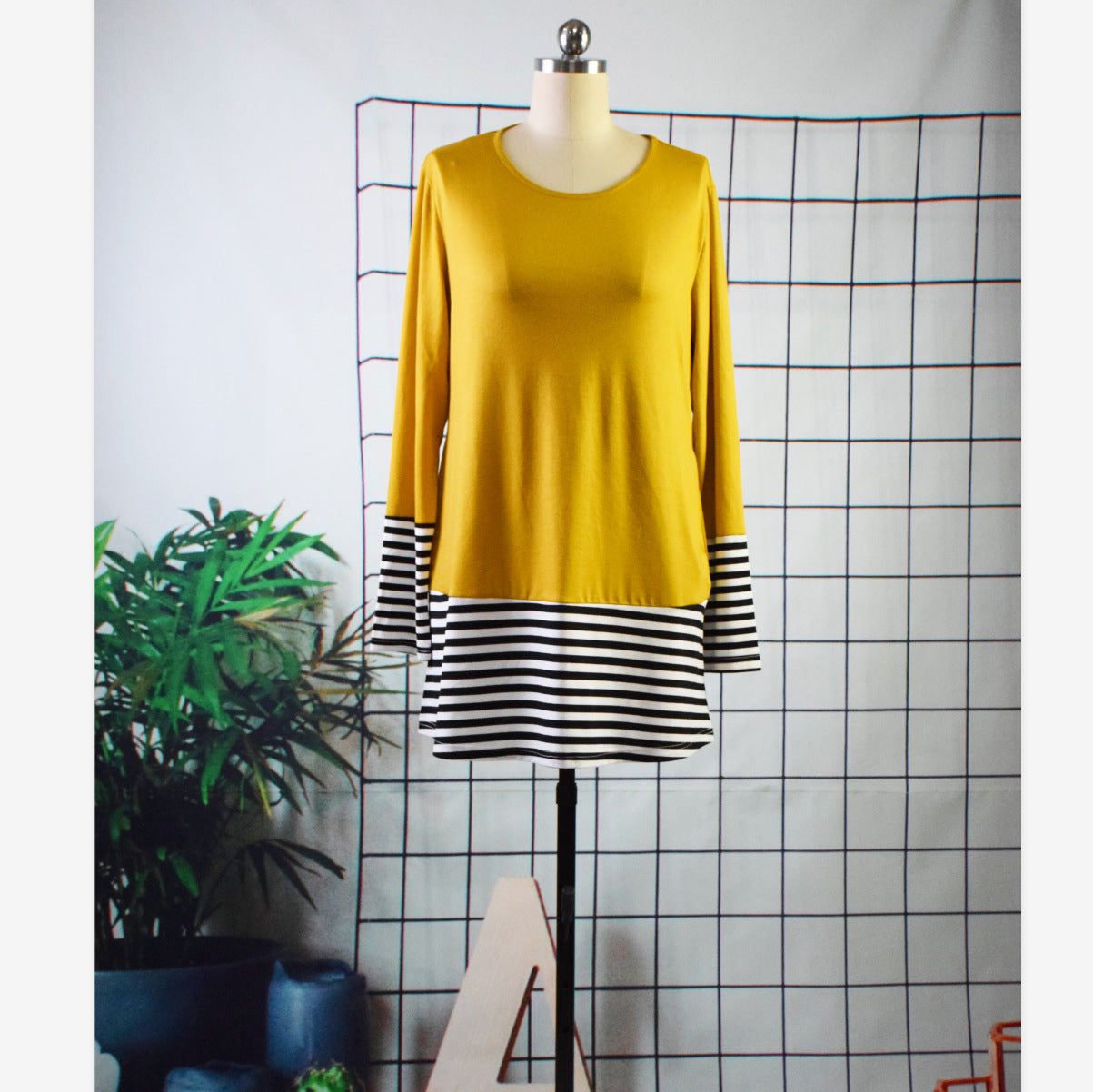 Family Matching Hem Striped Long-sleeved Parent-child Shirts