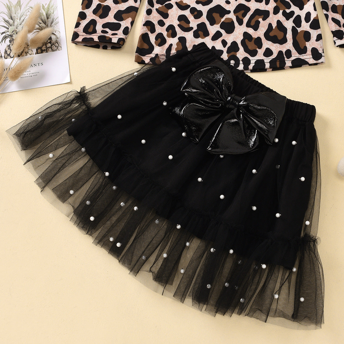 Toddler Kids Girls Set Leopard Print Pullover Tulle Skirt 2 Pcs Outfits Suit
