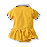 Baby Girls Short Sleeve Polo Lapel Pleated Summer Rompers