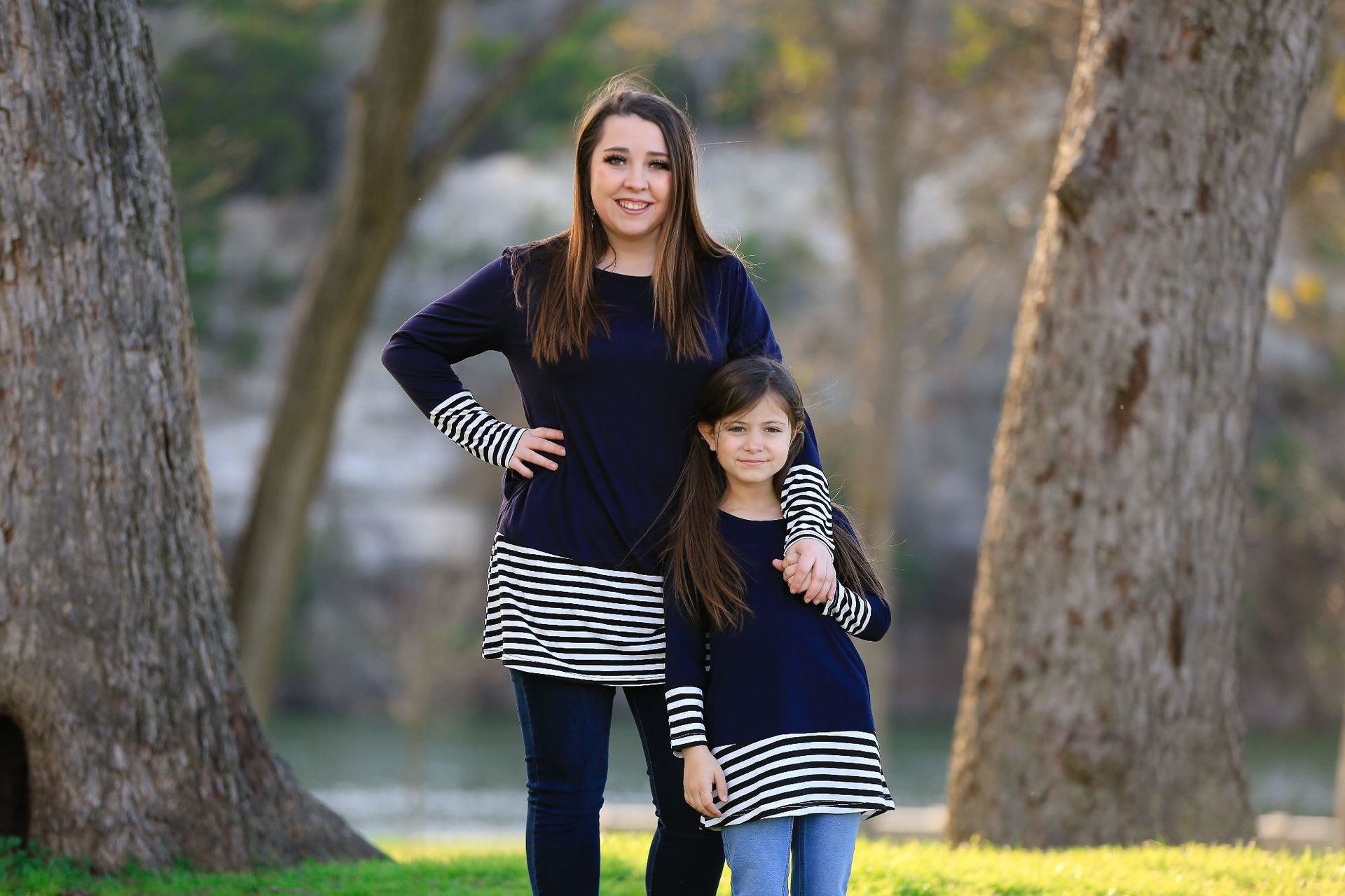 Family Matching Hem Striped Long-sleeved Parent-child Shirts