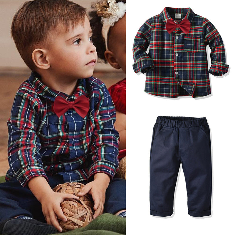 Kids Boys Plaid Spring and Autumn Long Sleeve 3 Pcs Suit