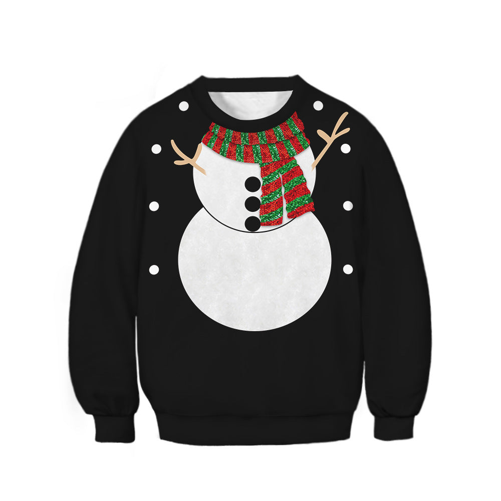 Kids Christmas Elk Digital Printing Warm Long Sleeve Crew Neck Sweater