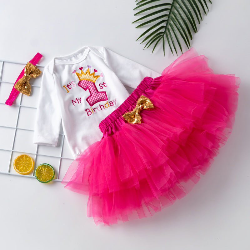 Baby Girl Birthday Valentine Outfit Lovely Embroidered Letters 2 Pcs Sets