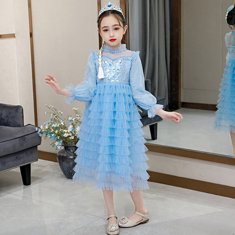 Kid Girl Autumn Long Sleeve Elsa Princess Dresses