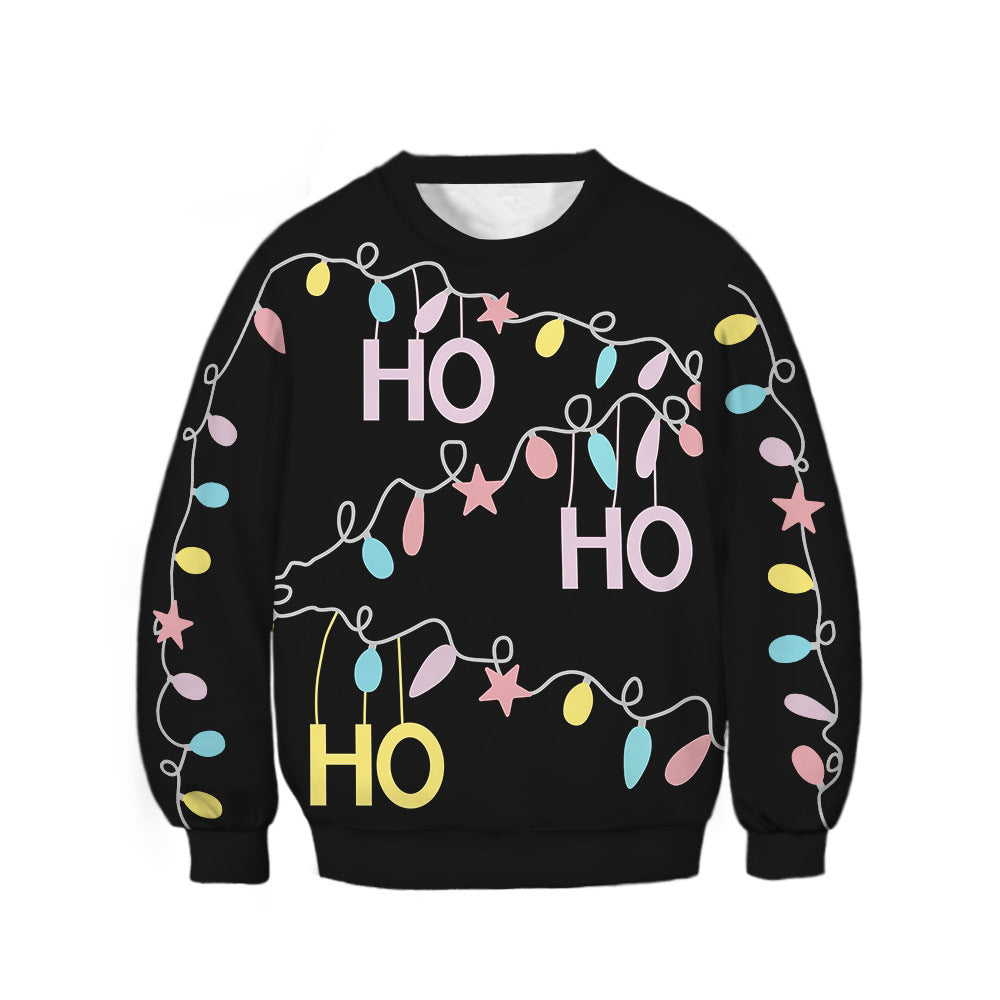 Kids Christmas Elk Digital Printing Warm Long Sleeve Crew Neck Sweater