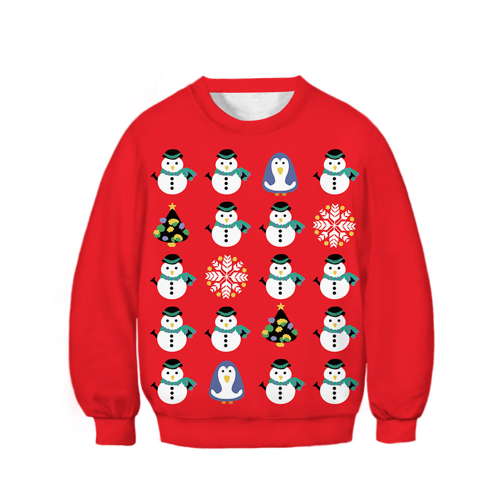 Kids Christmas Elk Digital Printing Warm Long Sleeve Crew Neck Sweater