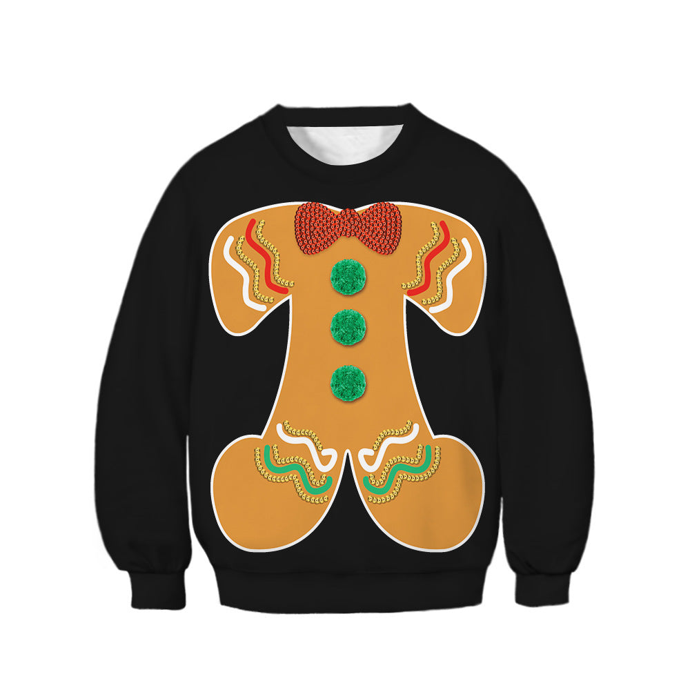 Kids Christmas Elk Digital Printing Warm Long Sleeve Crew Neck Sweater