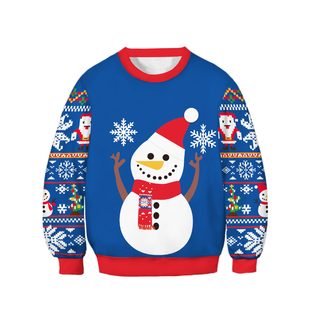 Kids Christmas Elk Digital Printing Warm Long Sleeve Crew Neck Sweater