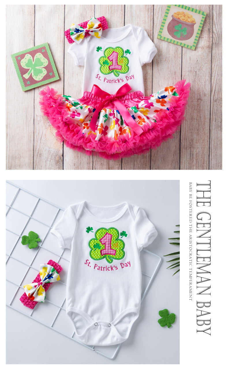 Baby Easter Girl Cartoon Embroidered Egg Short Sleeve Harley Set 2 Pcs