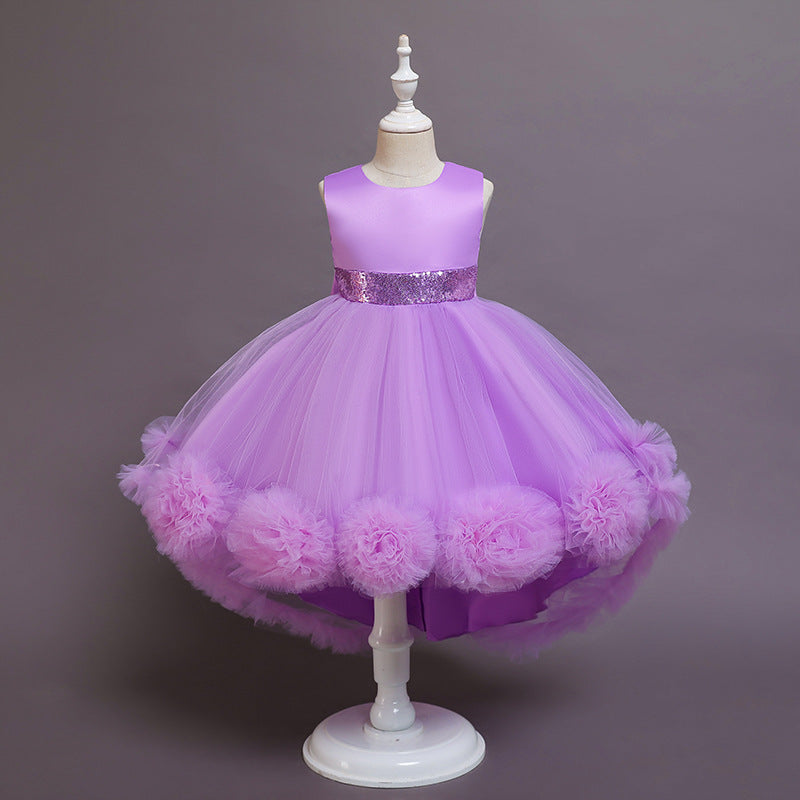Kids Girl Princess Mesh Flower Fluffy Sleeveless Flower Dresses