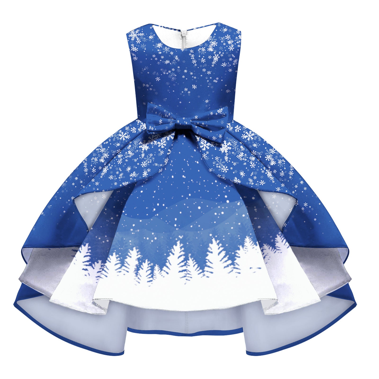 Kids Girl Snowflake Digital Printing Christmas Lovely Sleeveless Princess Dresses