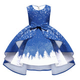 Kids Girl Snowflake Digital Printing Christmas Lovely Sleeveless Princess Dresses