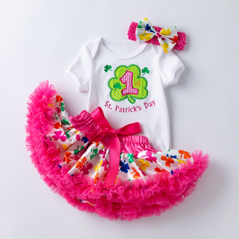 Baby Easter Girl Cartoon Embroidered Egg Short Sleeve Harley Set 2 Pcs