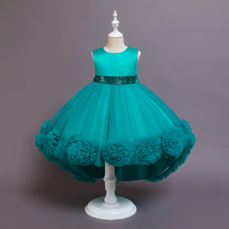Kids Girl Princess Mesh Flower Fluffy Sleeveless Flower Dresses