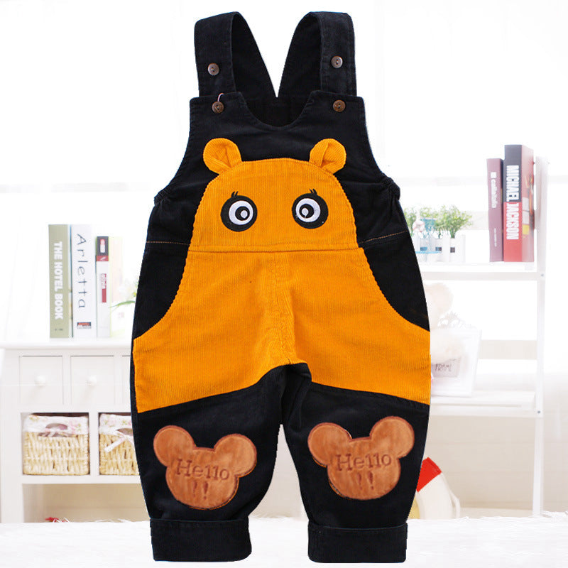 Kid Baby Boy Girl Strap Corduroy Loose Spring Winter Pants