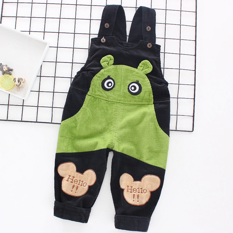 Kid Baby Boy Girl Strap Corduroy Loose Spring Winter Pants