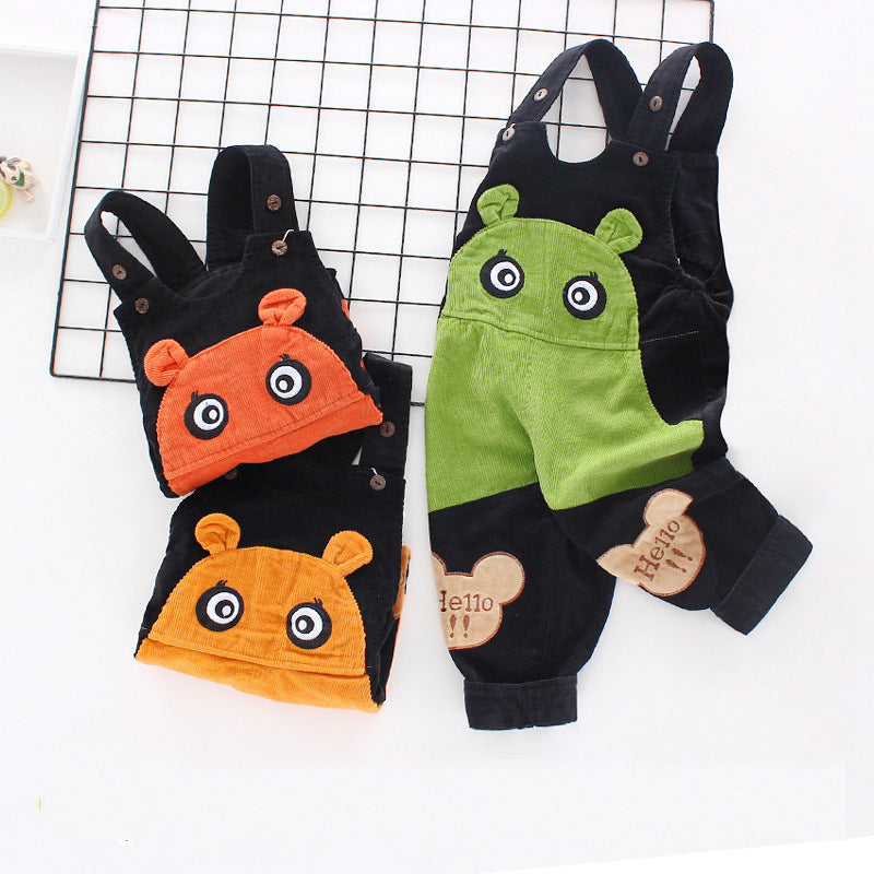 Kid Baby Boy Girl Strap Corduroy Loose Spring Winter Pants