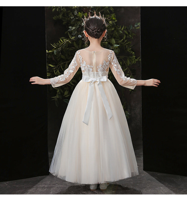 Elegant Pink Tulle Flower Kid Girl Wedding Princess Long Prom Dress