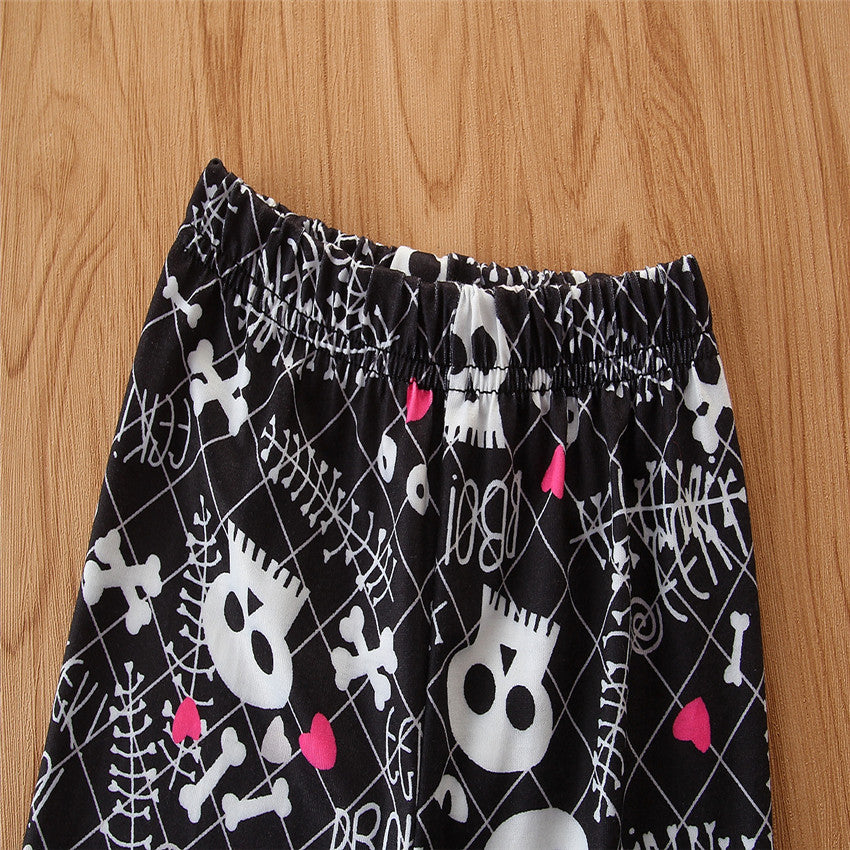 Kid Baby Girl Outfit Lace Sleeve Alphabet Halloween 2 Pcs Sets