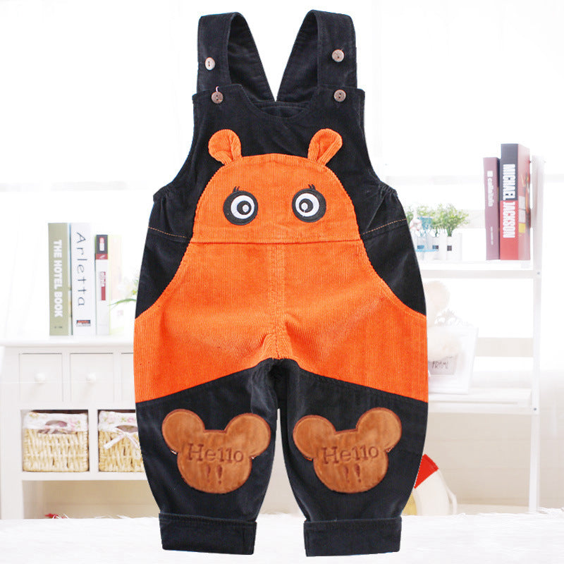 Kid Baby Boy Girl Strap Corduroy Loose Spring Winter Pants