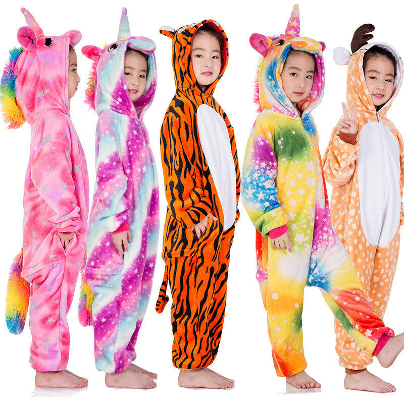Kid Baby Girl Cartoon Animal One-piece Coral Velvet Thickened Pajamas