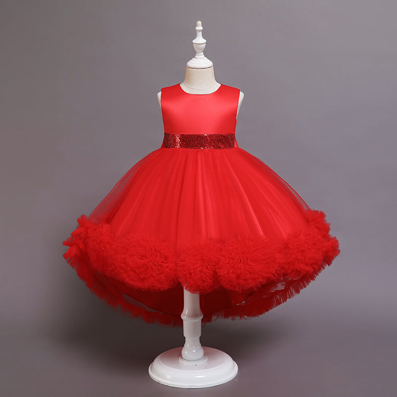 Kids Girl Princess Mesh Flower Fluffy Sleeveless Flower Dresses