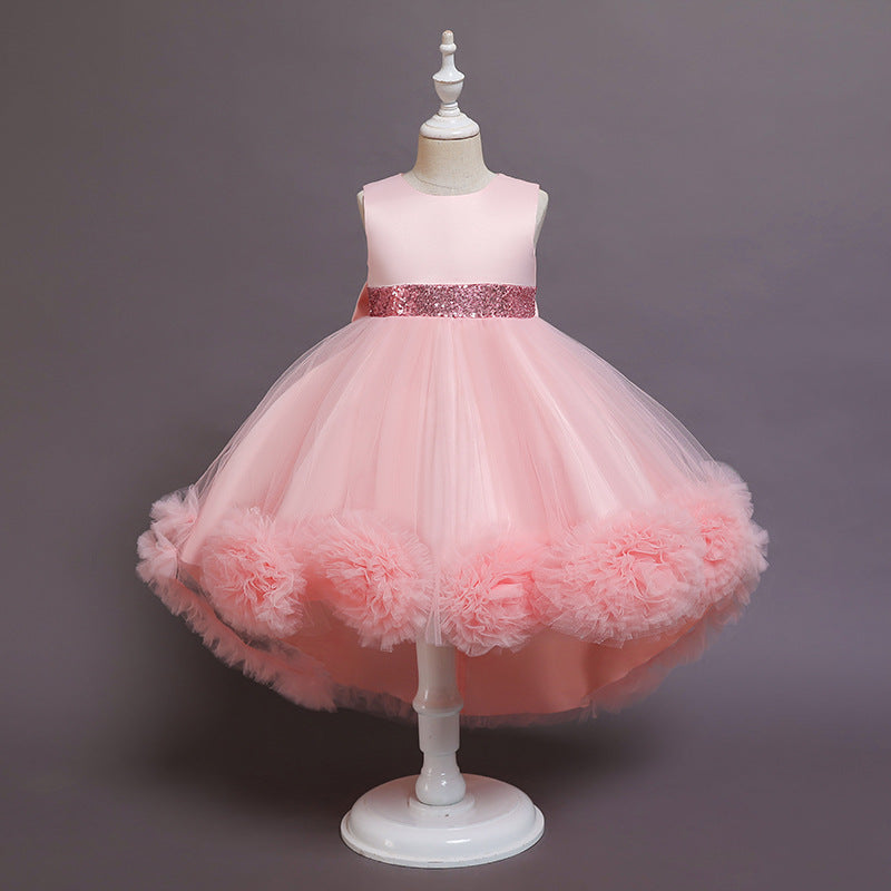 Kids Girl Princess Mesh Flower Fluffy Sleeveless Flower Dresses