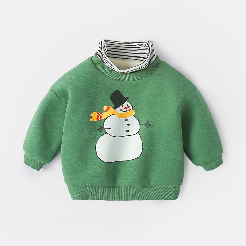 Girl Boys Turtleneck Winter Warm Christmas Velvet Padded Sweater