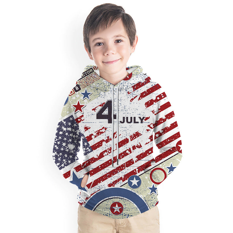 Kid Boy Girl 3D US Flag Print Fashion Hoodie