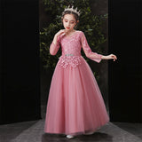 Elegant Pink Tulle Flower Kid Girl Wedding Princess Long Prom Dress