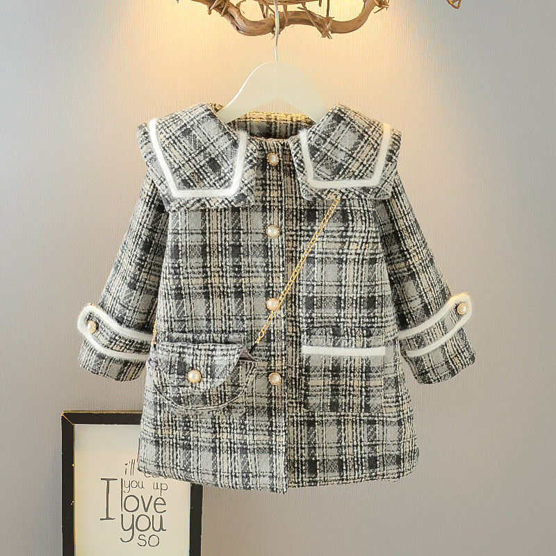 Girls Woolen Coat Woolen Coat Mid-length Thickening Jackets