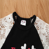 Kid Baby Girl Outfit Lace Sleeve Alphabet Halloween 2 Pcs Sets