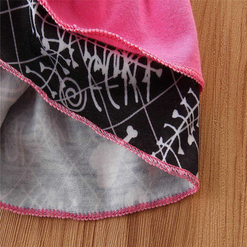 Kid Baby Girl Outfit Lace Sleeve Alphabet Halloween 2 Pcs Sets